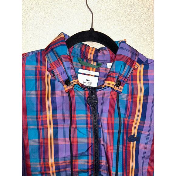 LACOSTE Live Madres Sporty Unisex Checkered Plaid Windbreaker Jackets Hoodie - Picture 2 of 14